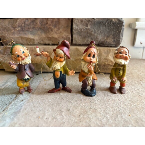 4 Vintage Hard Plastic Elf Gnome Christmas Ornaments - Hong Kong - Picture 1 of 4